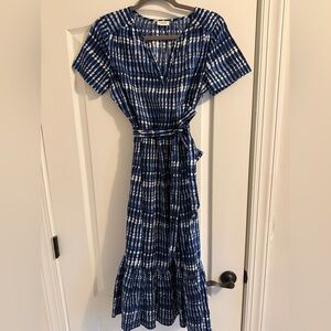 J. Crew Navy and White Ikat Midi Dress